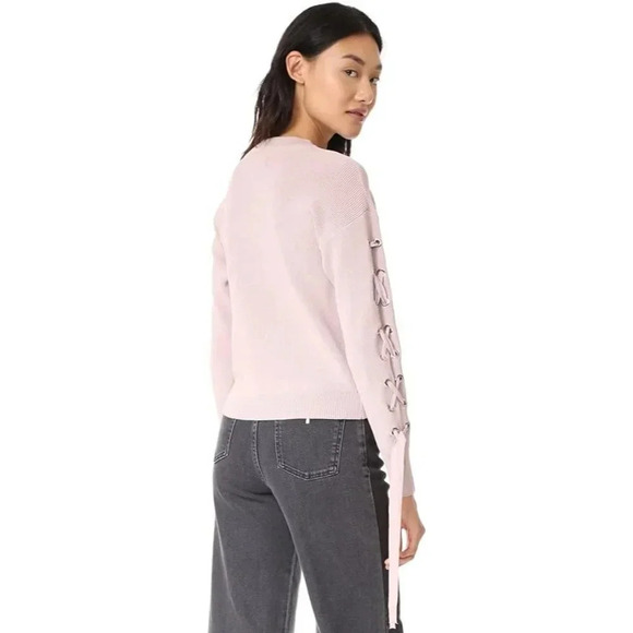 JOA Light Dusty Pink Ribbed Tie Sleeve Crewneck Sweater L - Picture 2 of 7